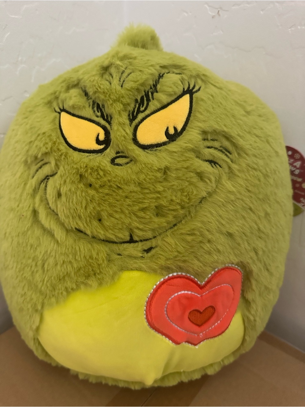 Squishmallows Fuzz A Mallows Green Grinch Plush with Red Heart